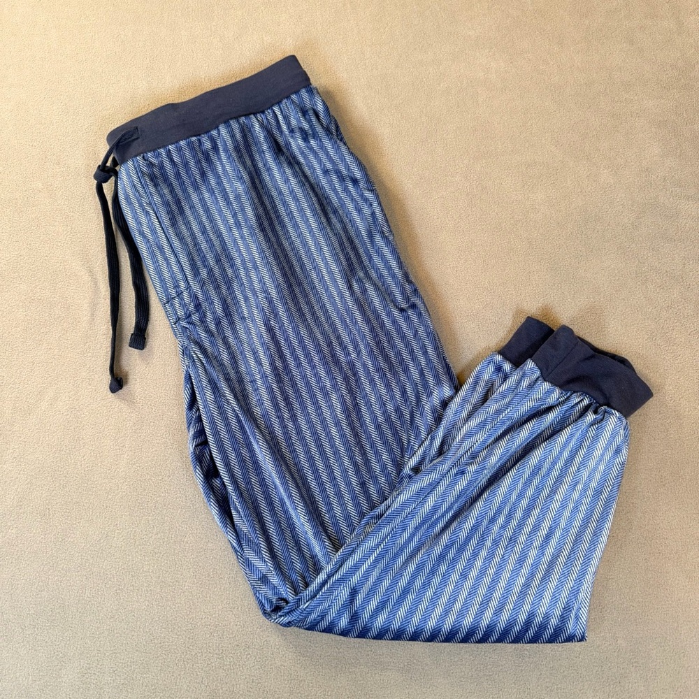 Men’s Blue Stripe Lounge/ Pajama Jogger Pants- Drawstring- Soft/Velour- XL